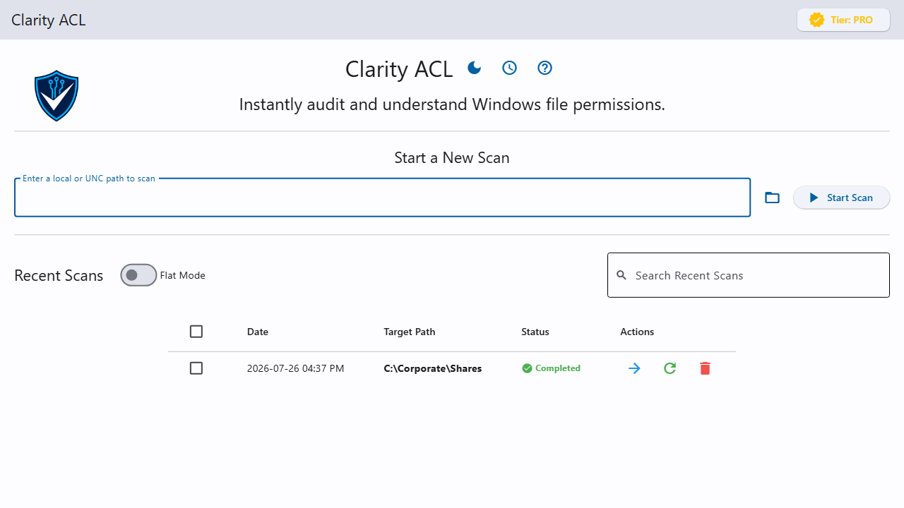 Clarity ACL Software Welcome Screen